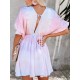 Frauen-Sommer-Kleid Lila mit V-Ausschnitt Ausschnitt Tie Dye Short Strand-Kleid