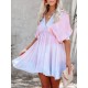 Frauen-Sommer-Kleid Lila mit V-Ausschnitt Ausschnitt Tie Dye Short Strand-Kleid