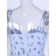 Frauen Sommerkleid Hell Himmelblaue Träger Hals Bedrucktes Polyester Strandkleid Bodycon Midi Kleid