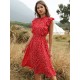 Frauen Sommerkleider Red Polka Dots Ärmellos bedrucktes Jewel Neck Cotton Beach Dress