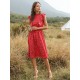 Frauen Sommerkleider Red Polka Dots Ärmellos bedrucktes Jewel Neck Cotton Beach Dress