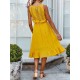 Sommer-Kleid-Gelb-Juwel Ausschnitt Tassel Ärmel Strand-Kleid