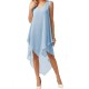 Sommerkleid Jewel Neck Printed Schwarzes Chiffon Long Beach Kleid