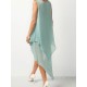 Sommerkleid Jewel Neck Printed Schwarzes Chiffon Long Beach Kleid
