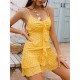 Sommerkleid Polka Dot Pattern Rüschen geschichtet Ärmelloses knielanges gelbes Strandkleid