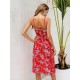 Sommerkleid Red Floral Printed Ärmelloses Polyester Beach Midi Kleid