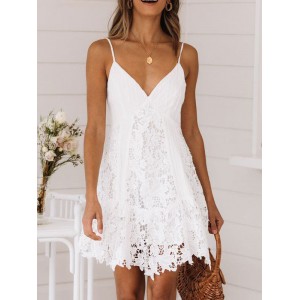 Sommerkleid Spitze rückenfrei weiß kurz Slip Kleid 