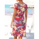 Sommerkleid V-Ausschnitt Blumendruck Kurzarm Strandkleid