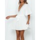 Sommerkleid V-Ausschnitt Kleines weißes Kleid Spitzeneinsatz-Sommerkleider