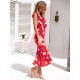 Sommerkleider Rot Damenmode Polyester mit spitzem Dekolleté Kleider ärmellos und Printmuster und Rüschen Sommerkleid und figurbetonendem Design