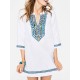 Sommerkleider Weiß Damenmode Notched Ausschnitt Baumwolle 3/4 Ärmel Kleider in Ethnic-Style Sommerkleid mit Stickereien