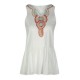 Sommerkleider Weiß Damenmode V-Ausschnitt gemischten Baumwollen ärmellos Kleider im Boho-Style Sommerkleid mit Print und Knöpfen