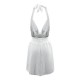 Weißes Sommerkleid mit rundem Kragen, ärmelloses, schulterfreies, plissiertes, rückenfreies Strandkleid aus geschnürtem Polyester