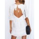 Weißes Sommerkleid Spitzeneinsatz Baumwolle Backless Beach Dress