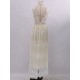 Partykleider Aprikose V-Ausschnitt Ärmelloses rückenfreies bodenlanges Spitzen-Semi-Abendkleid Abendkleid