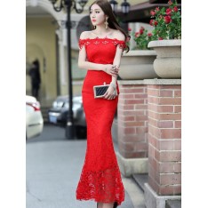 Spitzenkleider Rot Kleid Mit Spitze mit rückenfreiem Design und Carmenausschnitt Kleider Damenmode Kurzarm und Perlen für Sommer Spitze 